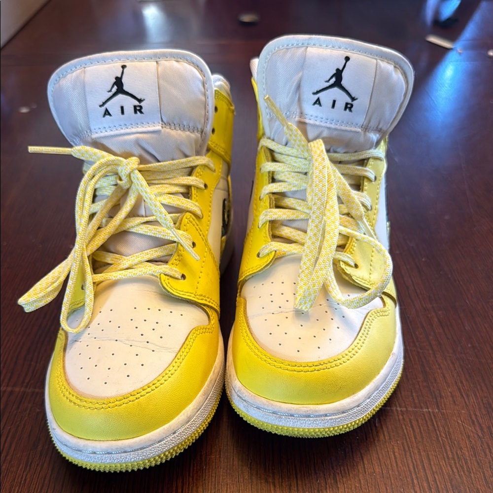 Nike Yellow and White Floral Jordan Air 1 Mid